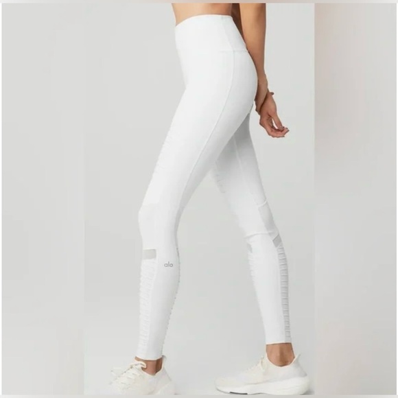 Alo Yoga Moto Leggings | White / Dove Gray | Size M - Picture 2 of 12